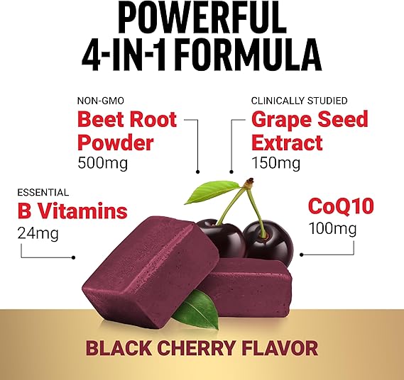 FORCE FACTOR Total Beets Ultimate Heart Health Blood Pressure Support Chews with CoQ10, Beet Root Powder, Grape Seed Extract, Blood Pressure Supplement for Circulation & Blood Flow, 60 Soft Chews